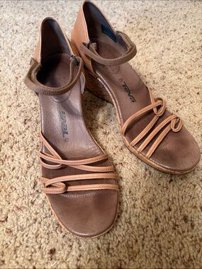 Teva Brown Leather Strappy Wedge Sandals